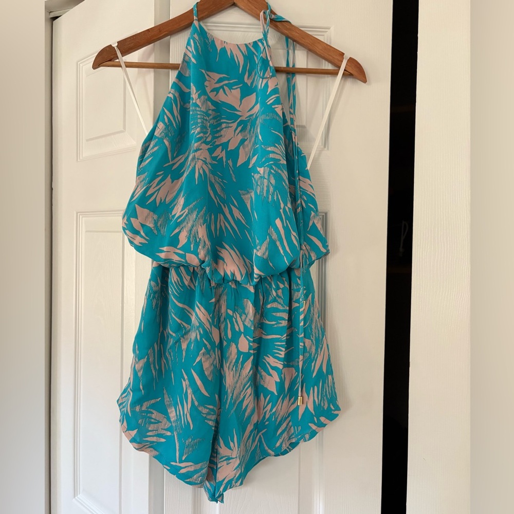 Karina Grimaldi Teal and Pink Halter Romper